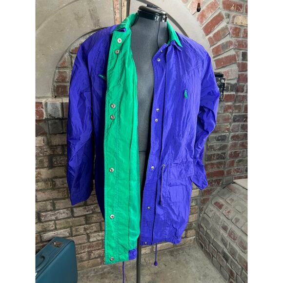cobblestone jacket windbreaker green purple 1980s snap front double collar - Picture 13 of 15